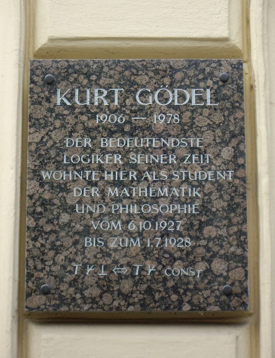 Gedenktafel für Kurt Gödel (Wien, Währinger Straße 33-35)