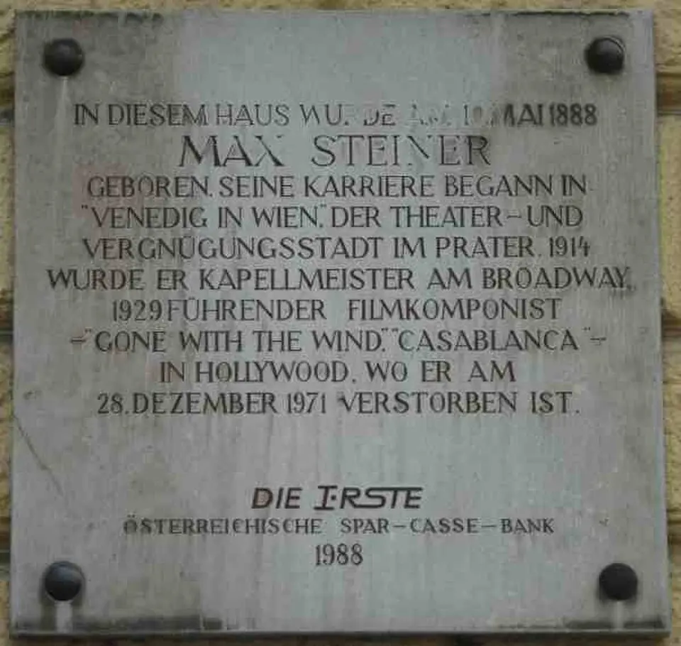 Slika: GuentherZ · Public domain Gedenktafel für Max Steiner (Wien, Praterstraße 72)