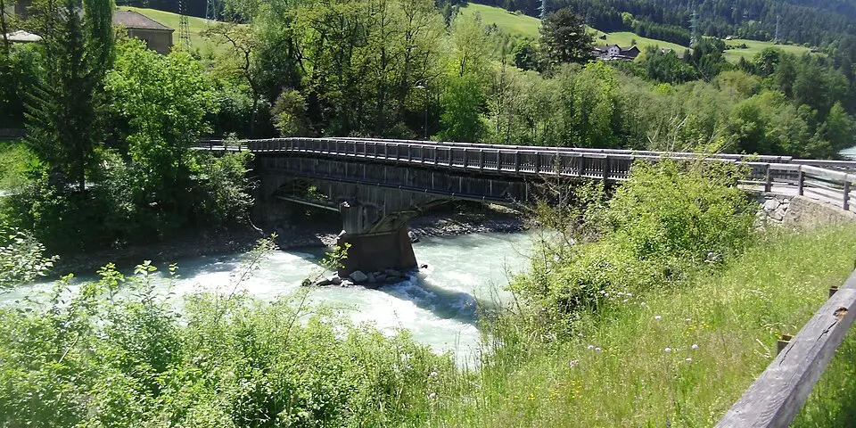 Straßenbrücke, Holzbrücke über den Inn