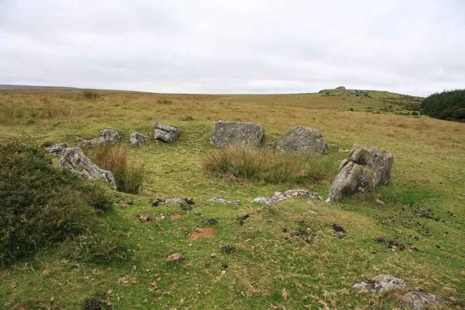 Two stone hut circles and part of a coaxial field system at Frenchbeer Rock