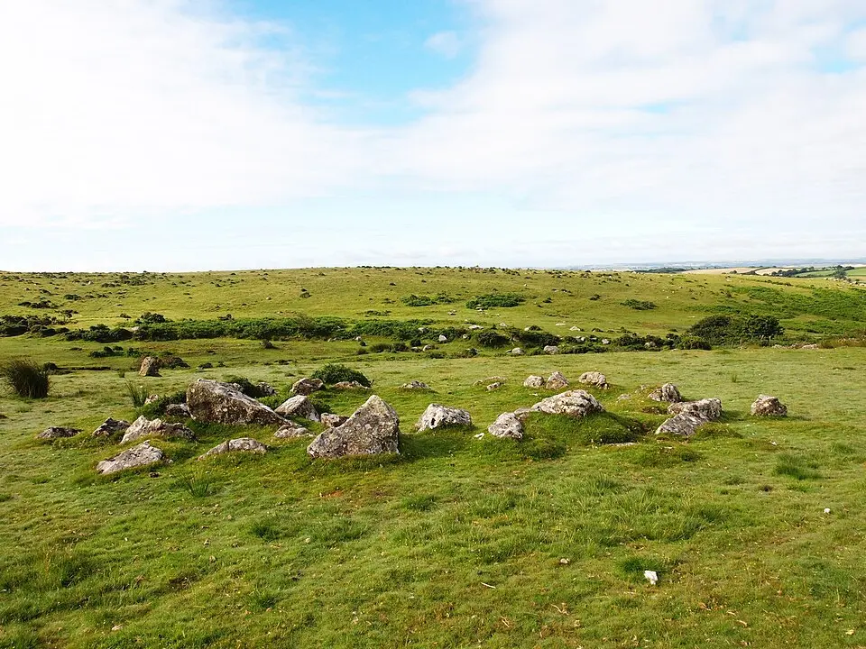 Unenclosed stone hut circle settlement west of Butter Brook Reservoir