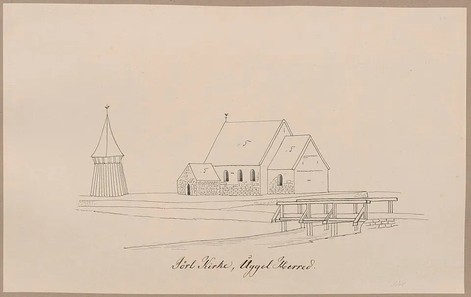 Obrázek: Tegning i Det Kgl. Biblioteks billedsamling. Den stammer fra Dr. I. G. Burman Beckers (1802-1880) antiqvarisk-topografiske Samling, Sønderjylland, Skaane og Slesvig. · CC0 St. Katharinen-Kirche