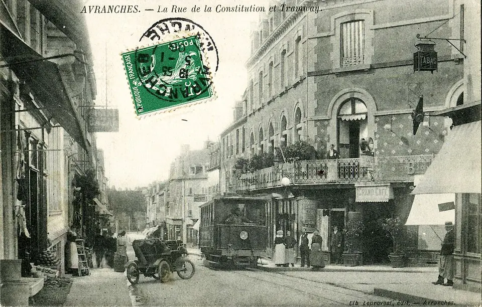Slika: Scanné par Claude_Villetaneuse · Public domain Ligne de tramway Avranches État - Avranches Saint-James