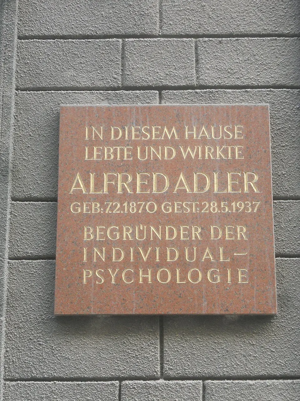 Gedenktafel für Alfred Adler