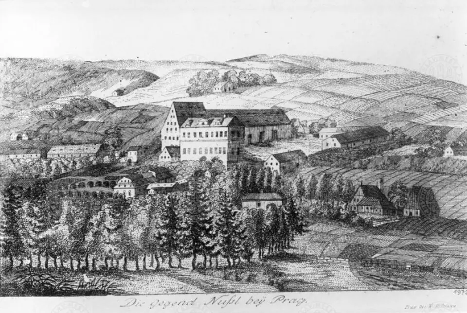 Obrázek: https://katalog.ahmp.cz/pragapublica/permalink?xid=39595EE3E05711E58B01D4BED94BB14D&scan=1#scan1 · Public domain Nuselský zámek