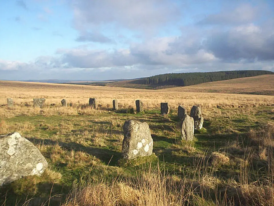 Two stone circles known as The Grey Wethers, three round cairns, two ring cairns and an oval enclosure in Great Stannon Newtake