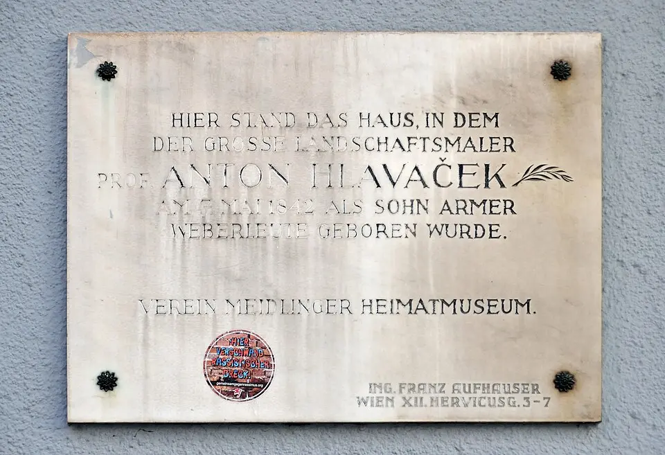 Obrázok: Herzi Pinki · CC BY-SA 4.0 Gedenktafel für Anton Hlavaček (Wien, Aichhorngasse 8)