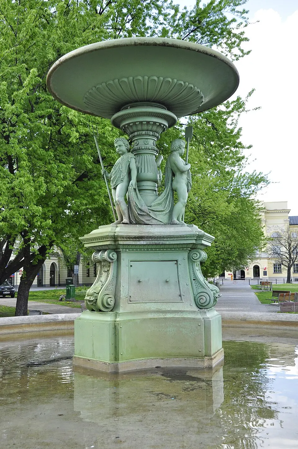 Fountain at Batalionu AK Wigry Square in Warsaw