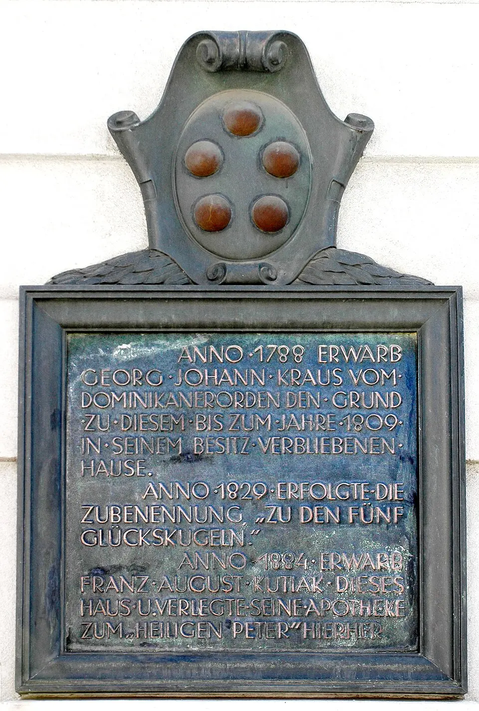 Gedenktafel für die Apotheke zum Heiligen Petrus (Wien, Kundmanngasse 29)
