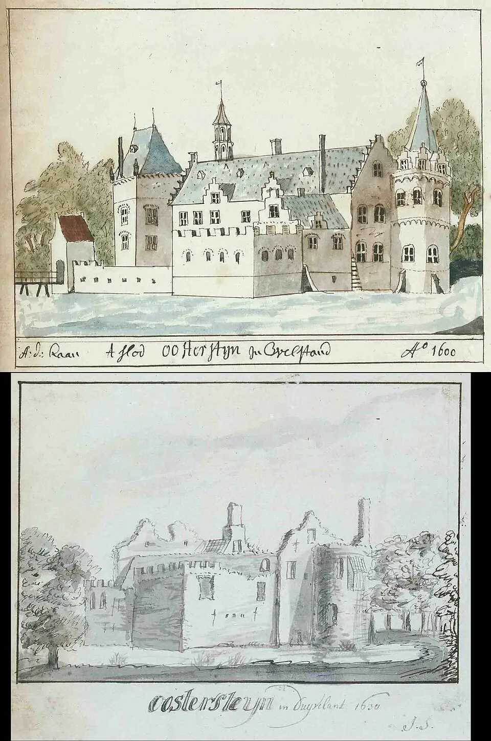 Slika: Andries Schoemaker / Gerrit Schoemaker / Cornelis Pronk / Abraham de Haen · Public domain Terrein waarin funderingen van het slot Oostersteyn