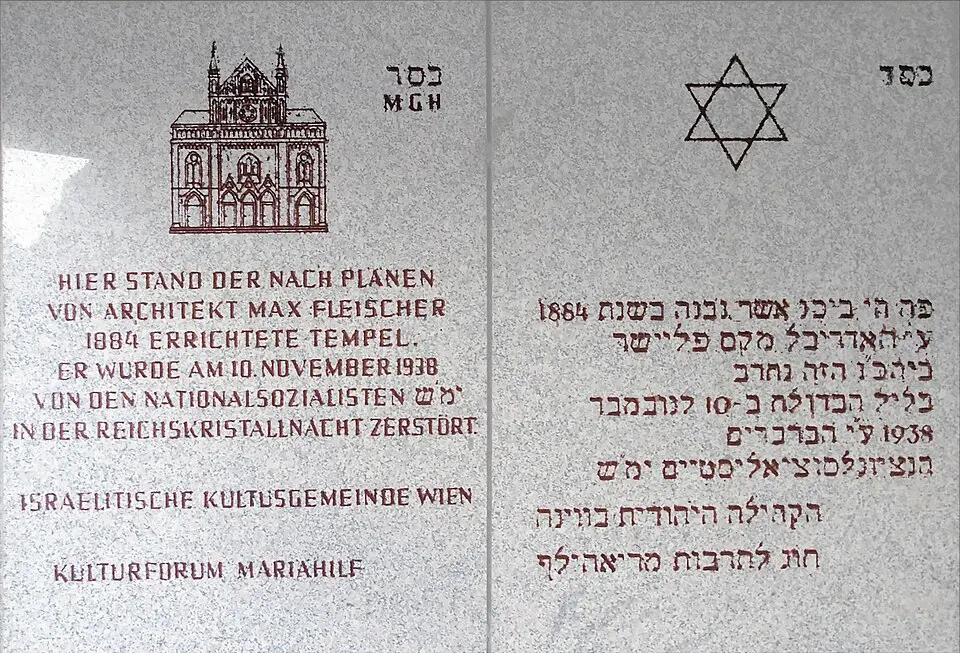 Gedenktafel für den Schmalzhoftempel (Wien, Schmalzhofgasse 3)