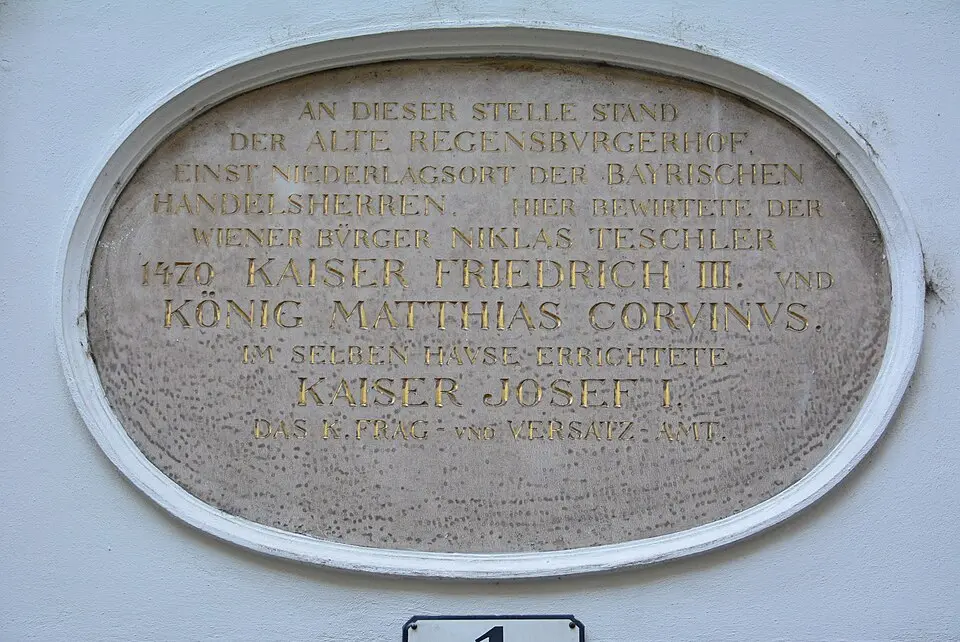 Gedenktafel für den alten Regensburger Hof (Wien, Bäckerstraße 1)