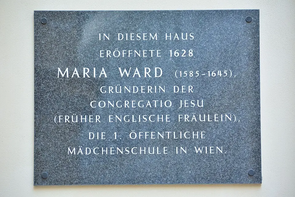 Obrázok: GuentherZ · CC BY 3.0 Gedenktafel für Maria Ward (Wien, Stoß im Himmel 3)