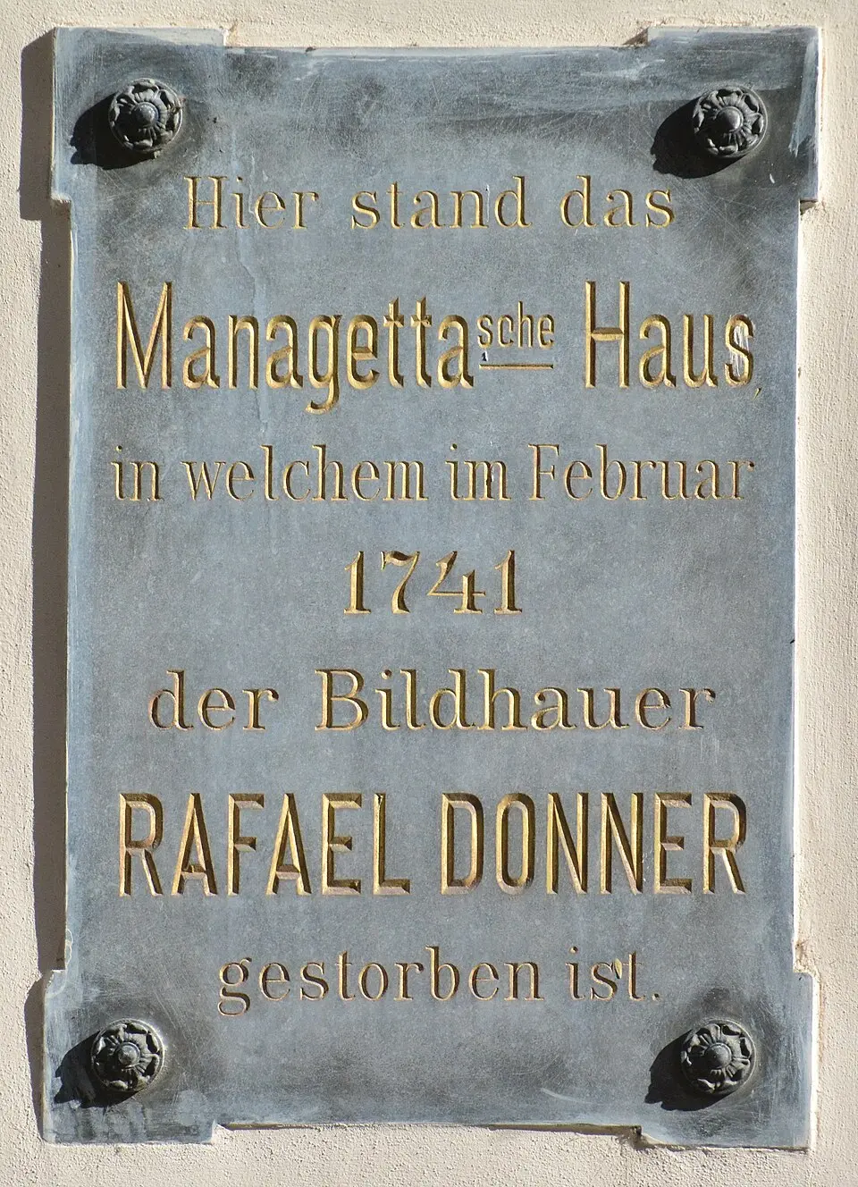 Gedenktafel für Georg Raphael Donner (Wien, Marokkanergasse 3)