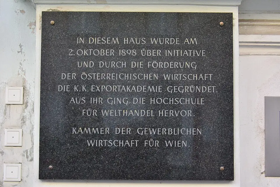 Gedenktafel für die Exportakademie (Wien, Berggasse 16)