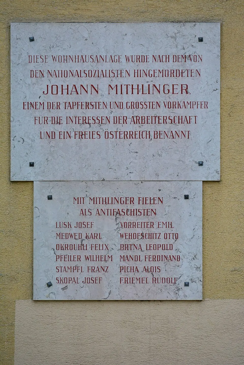 Gedenktafel für NS-Opfer (Wien, Neilreichgasse 100, Johann Mithlinger)