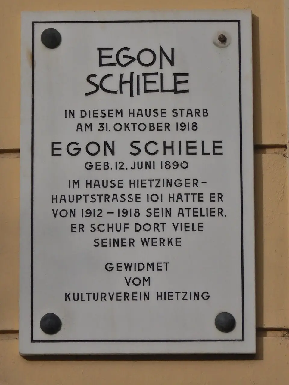 Gedenktafel für Egon Schiele (Wien, Hietzinger Hauptstraße 114)