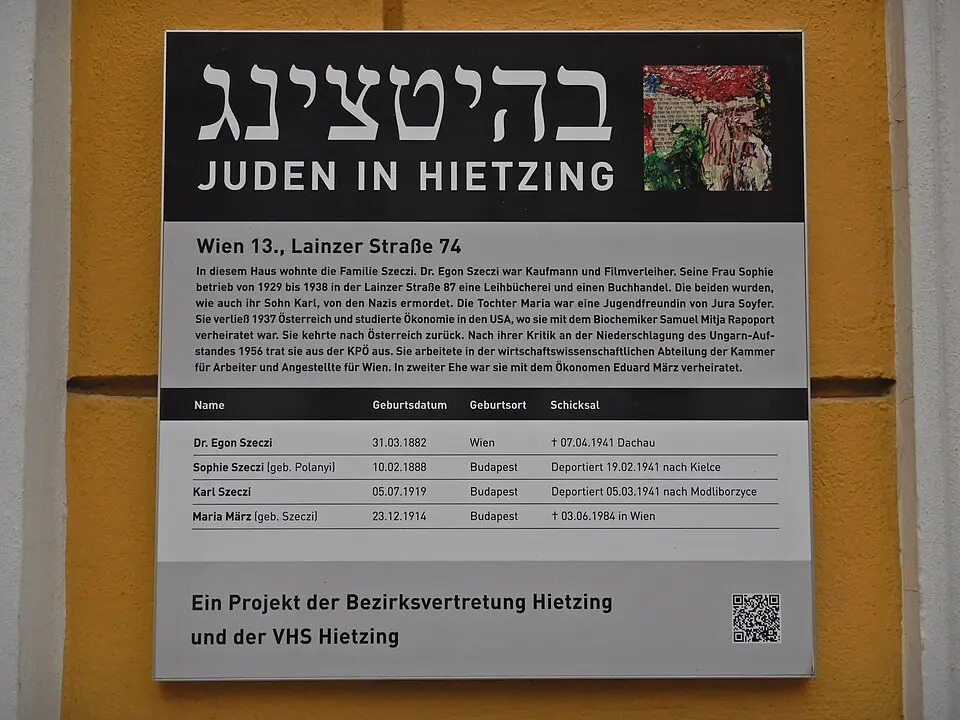 Gedenktafel für NS-Opfer (Wien, Lainzer Straße 74, Familie Szeczi)