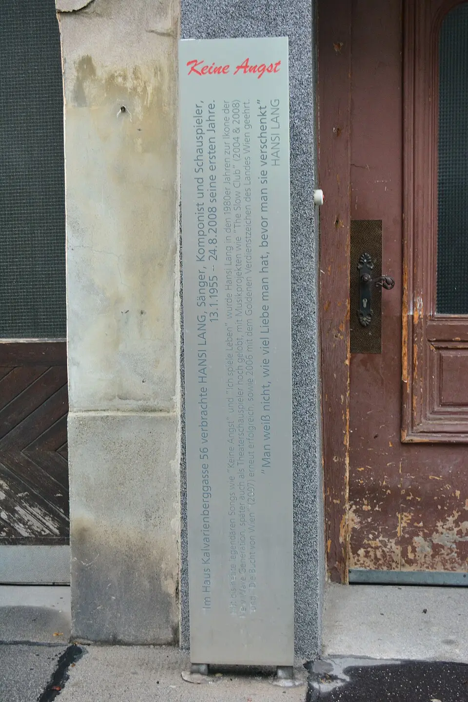 Gedenktafel für Hansi Lang (Wien, Kalvarienberggasse 56)