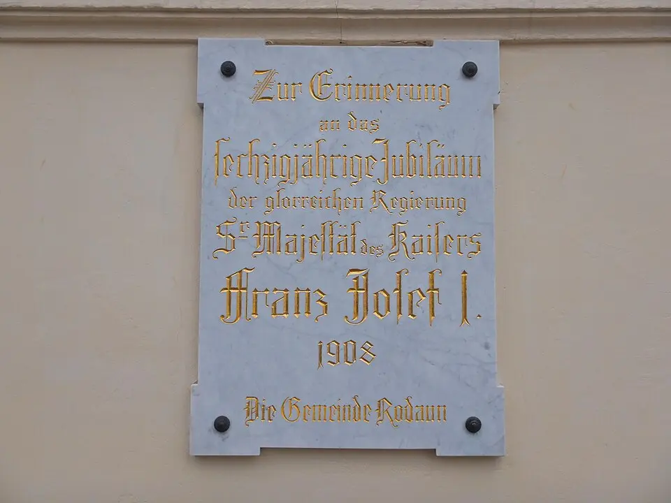 Gedenktafel für Kaiser Franz Joseph I. (Wien, Rodauner Kirchenplatz, Kirche)