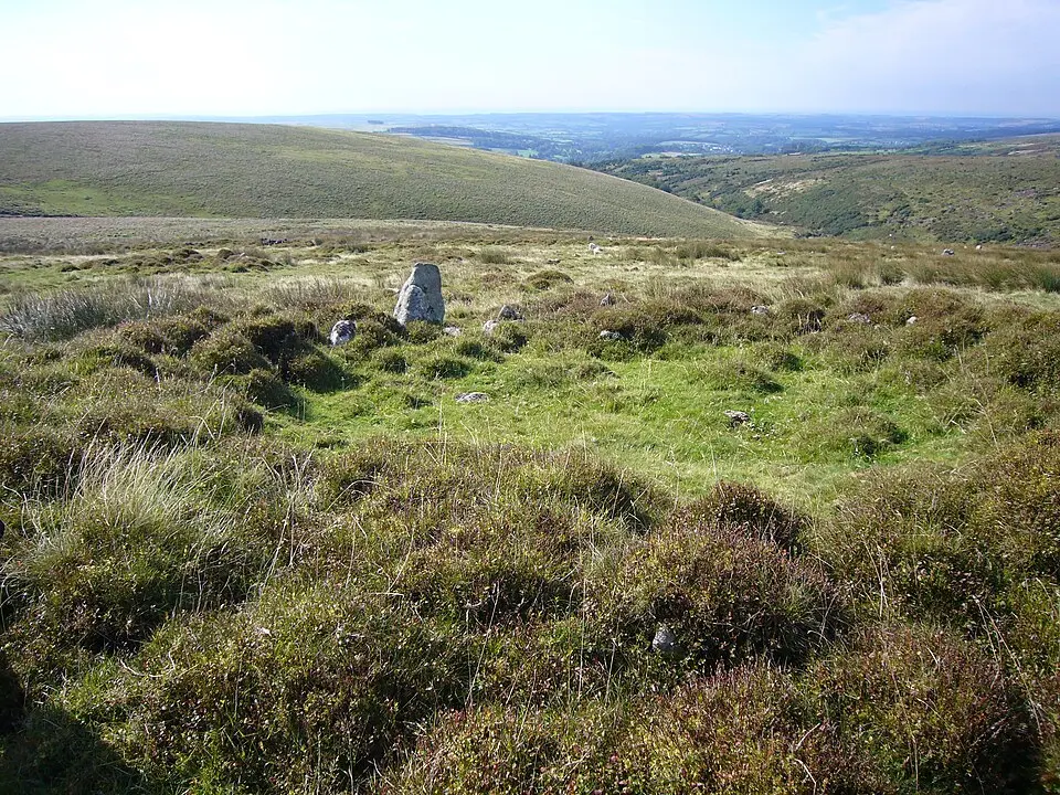 Prehistoric stone hut circle settlement, a contemporary field system, post-medieval buildings and two lengths of leat 310m south
