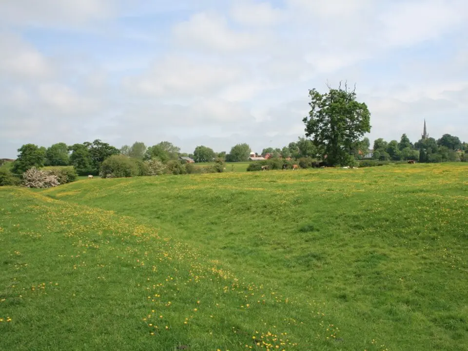 Braunstonbury deserted medieval village, moat and fishpond