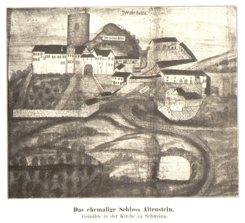 Immagine: Pfarramt Schweina im Auftrag der Sachs.-Meinigischen Kulturkommission · Public domain Burg Altenstein (Bad Liebenstein)
