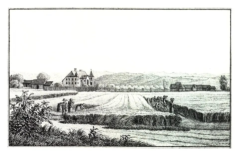 Bild: published by J. F. Kaiser, Graz, Scan and postprocessing by Hubertl · Public domain Schloss Finkenegg
